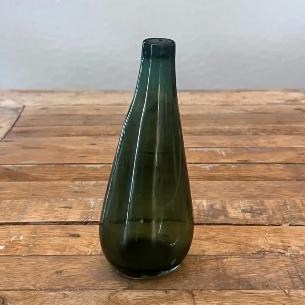 Art Glass Hand Blown Glass Vase 7.4 in Tall Green Irregular